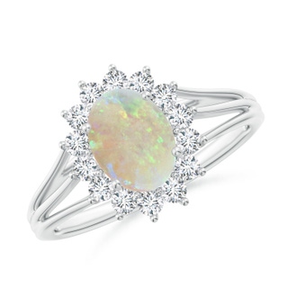 8x6mm AAA Oval Opal Triple Shank Floral Halo Ring in P950 Platinum