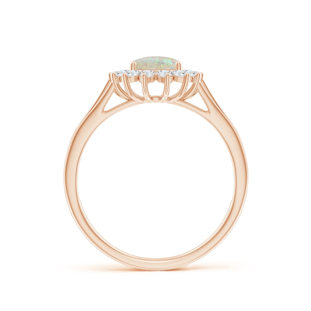 8x6mm AAA Oval Opal Triple Shank Floral Halo Ring in Rose Gold Side-1