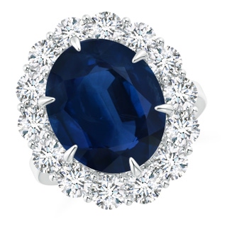 14.43x11.51x5.78mm AA GIA Certified Classic Oval Blue Sapphire Ring with Diamond Halo in 18K White Gold