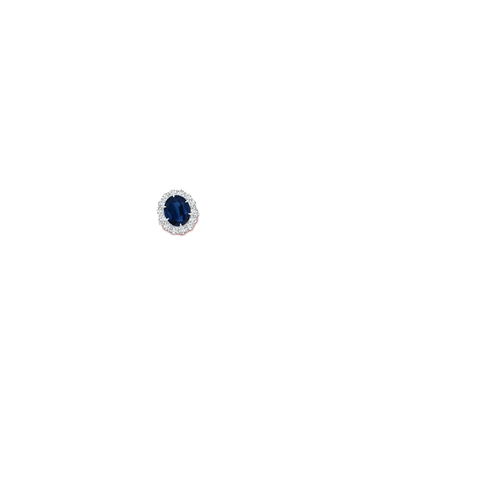 14.43x11.51x5.78mm AA GIA Certified Classic Oval Blue Sapphire Ring with Diamond Halo in P950 Platinum body-hand