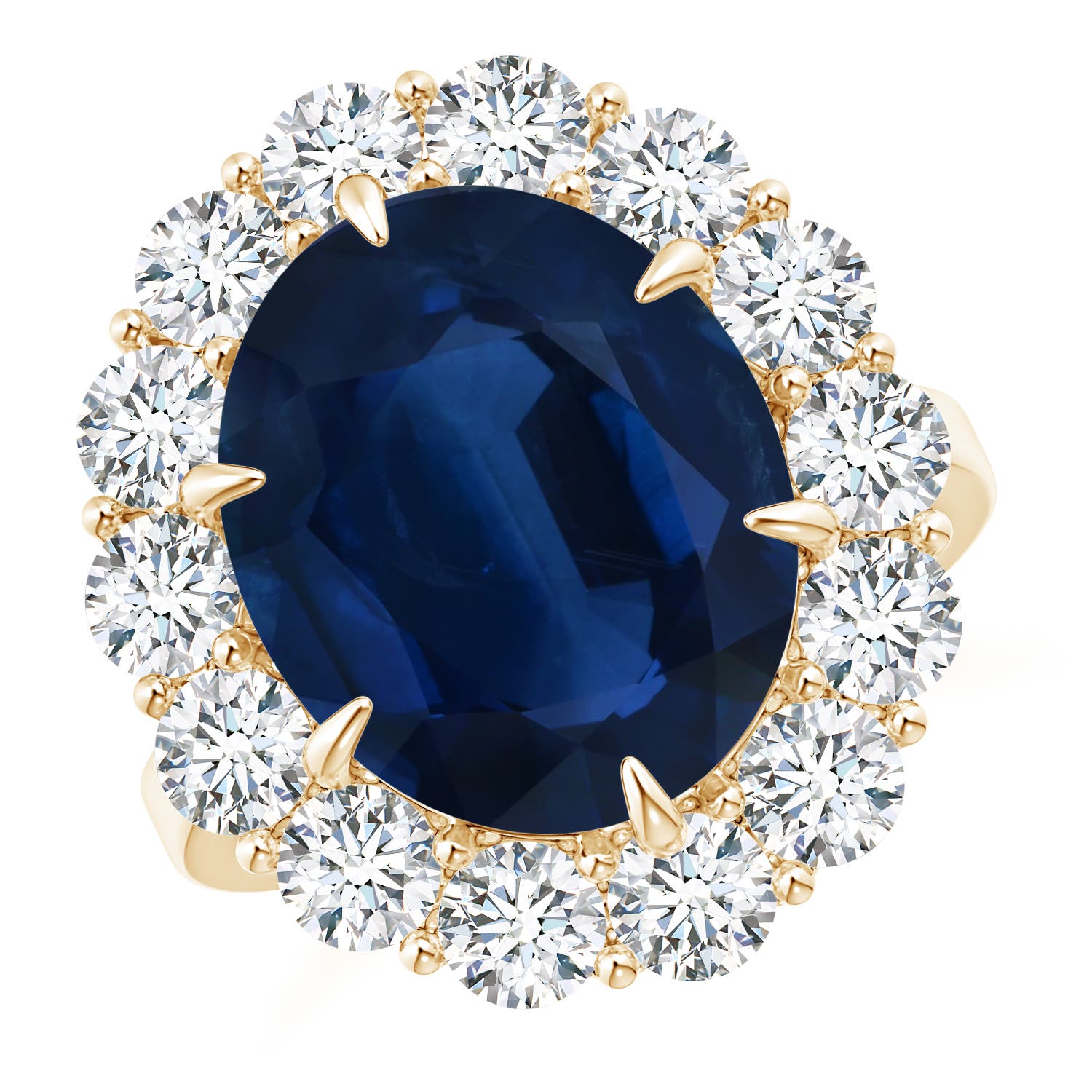Angara 10.62 CTW GIA Certified Classic Oval Blue Sapphire Ring with Diamond Halo in 14K Yellow Gold