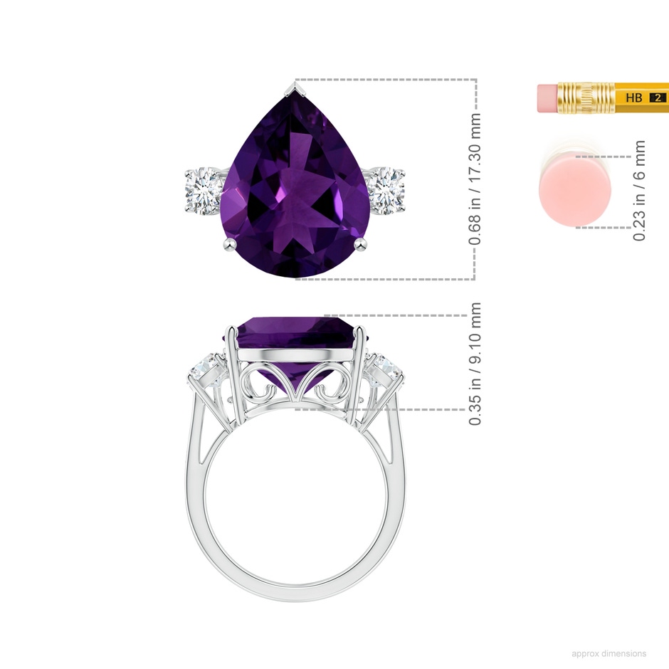 12.10x8.17x5.33mm AAA GIA Certified Pear Amethyst Ring with Diamonds in White Gold ruler