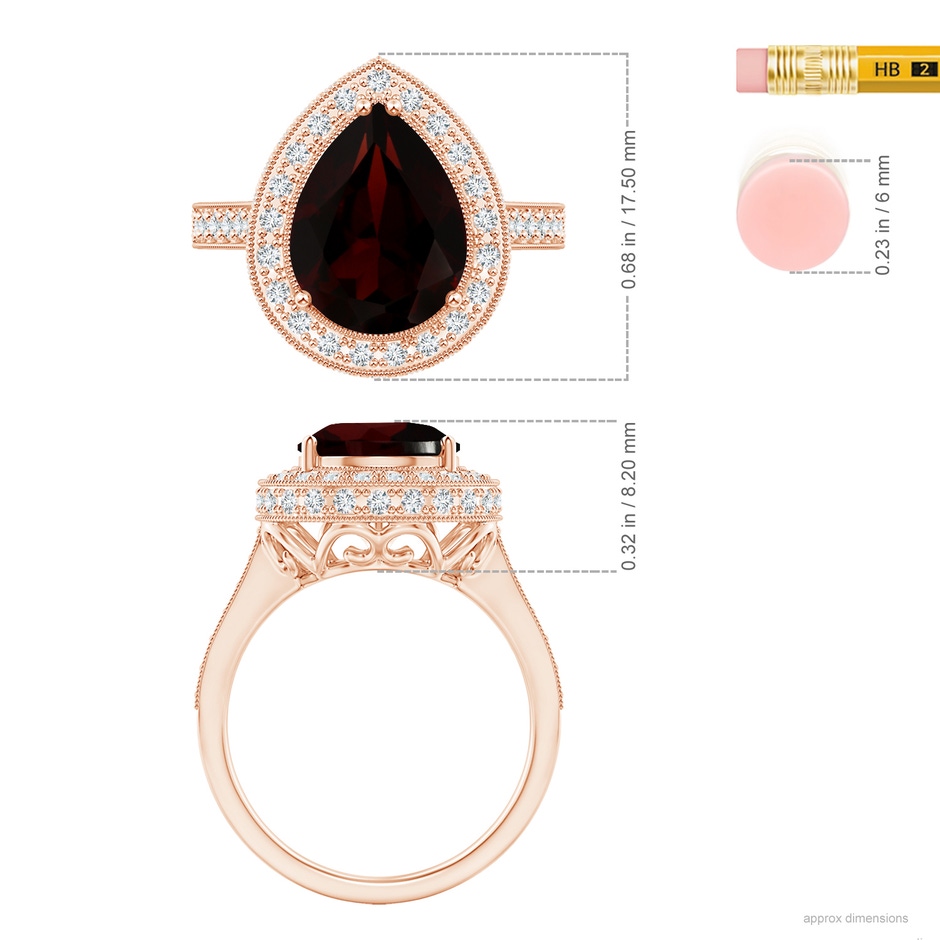 11.85x7.88x4.79mm AAAA GIA Certified Pear-Shaped Garnet Ring with Filigree in 18K Rose Gold ruler