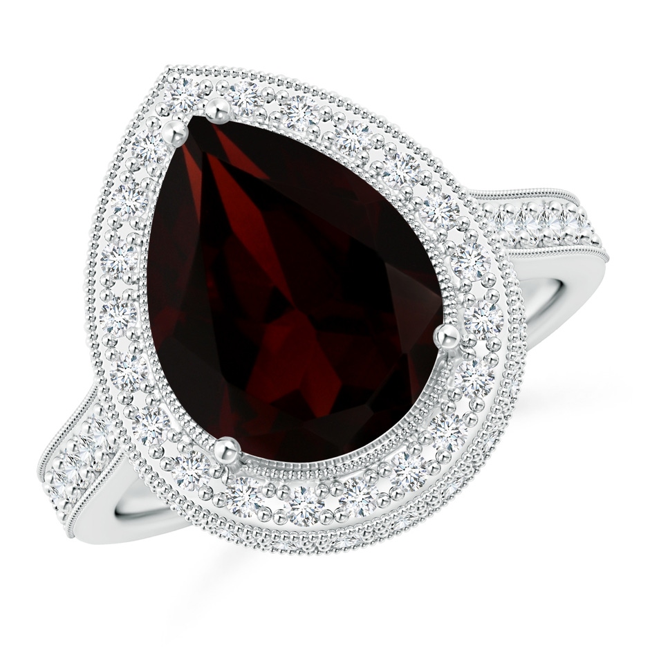 11.85x7.88x4.79mm AAAA GIA Certified Pear-Shaped Garnet Ring with Filigree in 18K White Gold 
