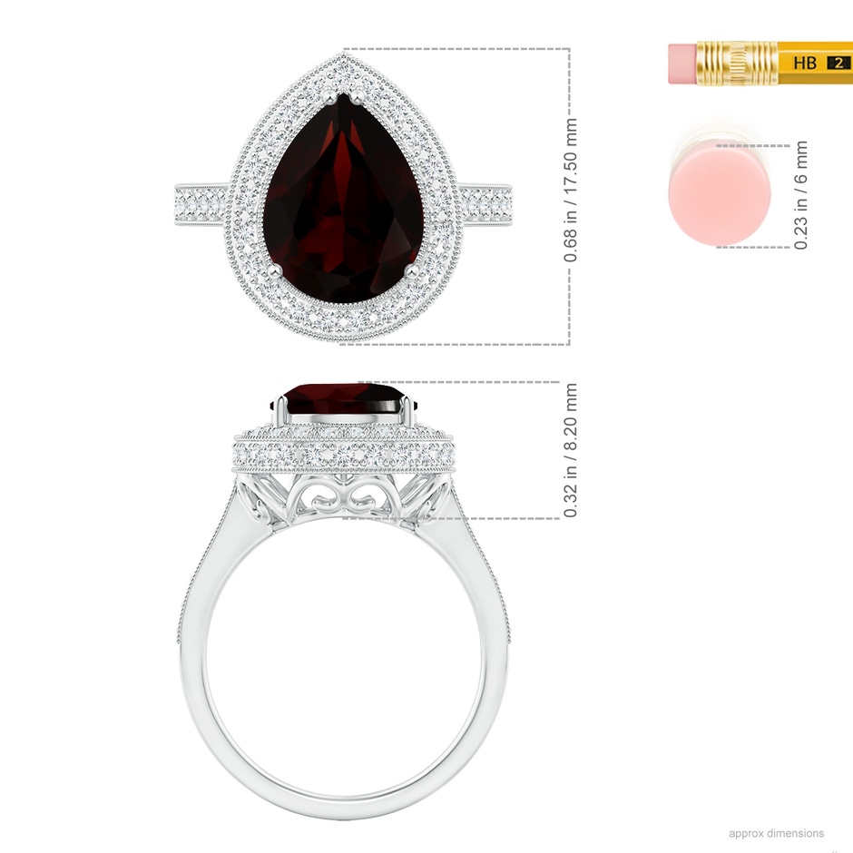 11.85x7.88x4.79mm AAAA GIA Certified Pear-Shaped Garnet Ring with Filigree in 18K White Gold ruler