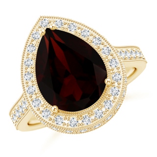 11.85x7.88x4.79mm AAAA GIA Certified Pear-Shaped Garnet Ring with Filigree in 18K Yellow Gold