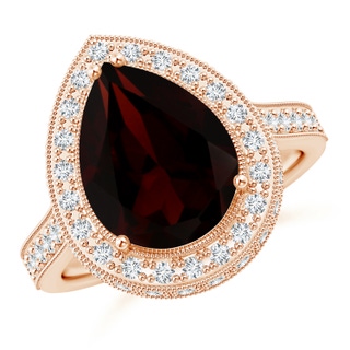 11.85x7.88x4.79mm AAAA GIA Certified Pear-Shaped Garnet Ring with Filigree in 9K Rose Gold