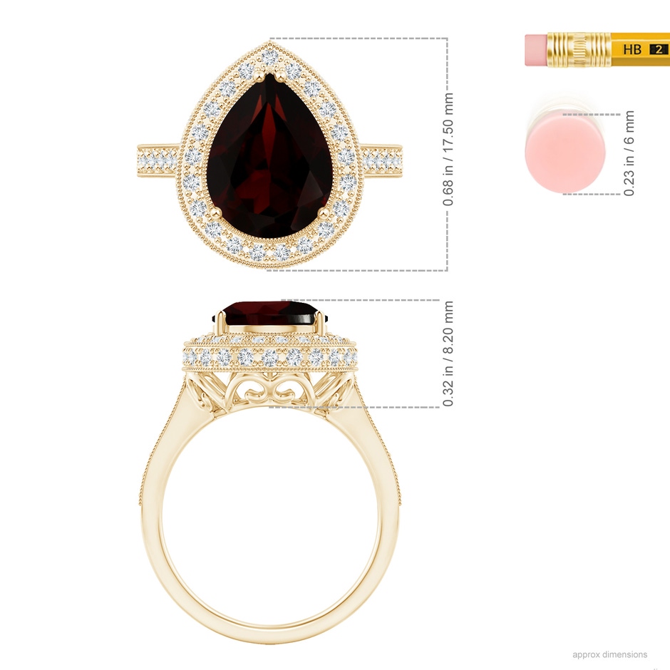 11.85x7.88x4.79mm AAAA GIA Certified Pear-Shaped Garnet Ring with Filigree in Yellow Gold ruler