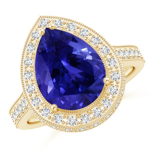 12.07x8.06x5.30mm AAA GIA Certified Pear-Shaped Tanzanite Ring with Filigree in 18K Yellow Gold