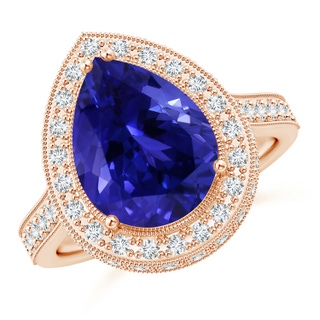 12.07x8.06x5.30mm AAA GIA Certified Pear-Shaped Tanzanite Ring with Filigree in 9K Rose Gold