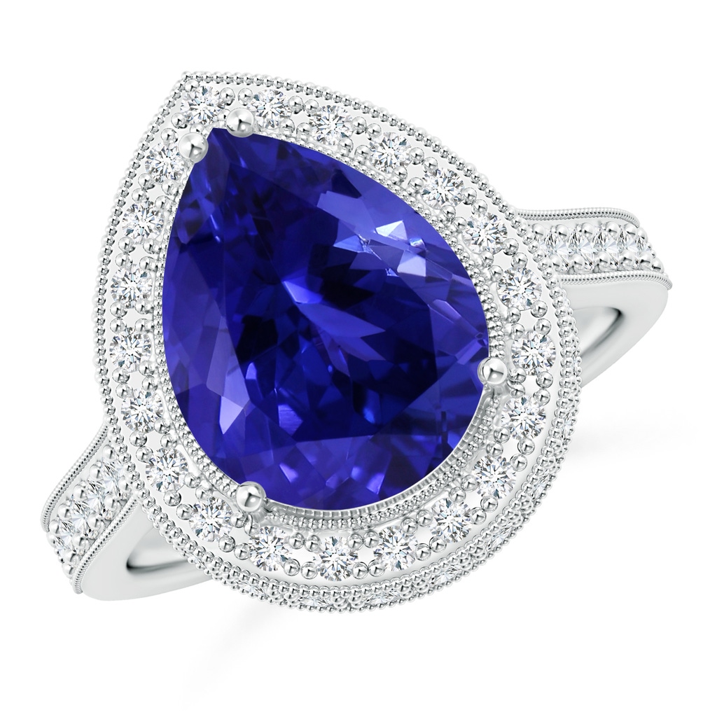 12.07x8.06x5.30mm AAA GIA Certified Pear-Shaped Tanzanite Ring with Filigree in White Gold