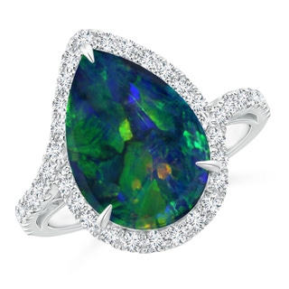 13.16x9.81x2.89mm AAA GIA Certified Black Opal Bypass Ring with Diamond Halo in White Gold