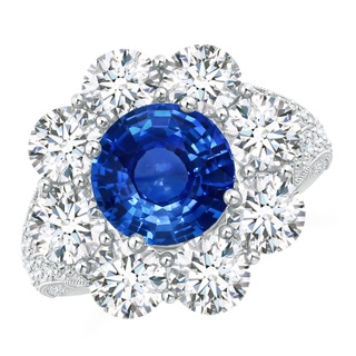 8.60x8.50x4.97mm AAA GIA Certified Classic Blue Sapphire Floral Halo Ring in White Gold