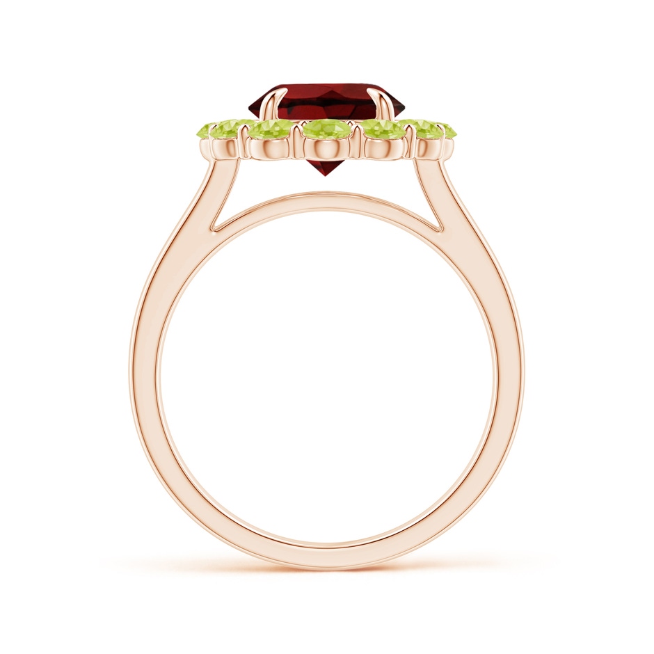 8mm AAA Garnet & Peridot Floral Halo Cocktail Ring in Rose Gold side 1