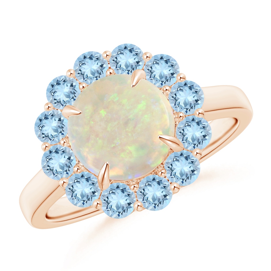 8mm AAA Opal & Aquamarine Floral Halo Cocktail Ring in Rose Gold 