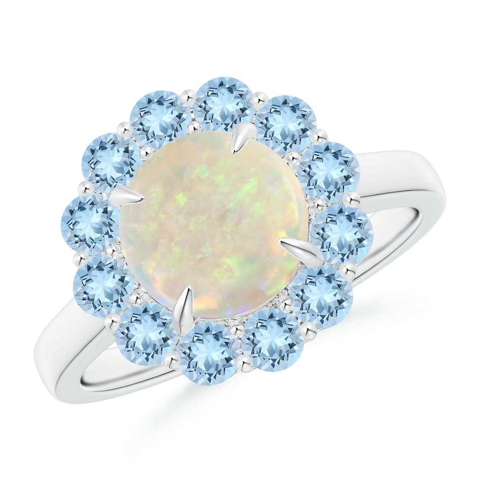 8mm AAA Opal & Aquamarine Floral Halo Cocktail Ring in White Gold 