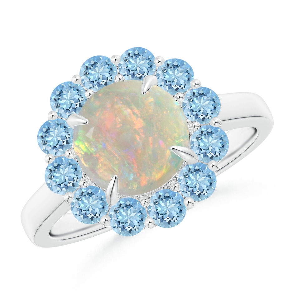 8mm AAAA Opal & Aquamarine Floral Halo Cocktail Ring in White Gold 