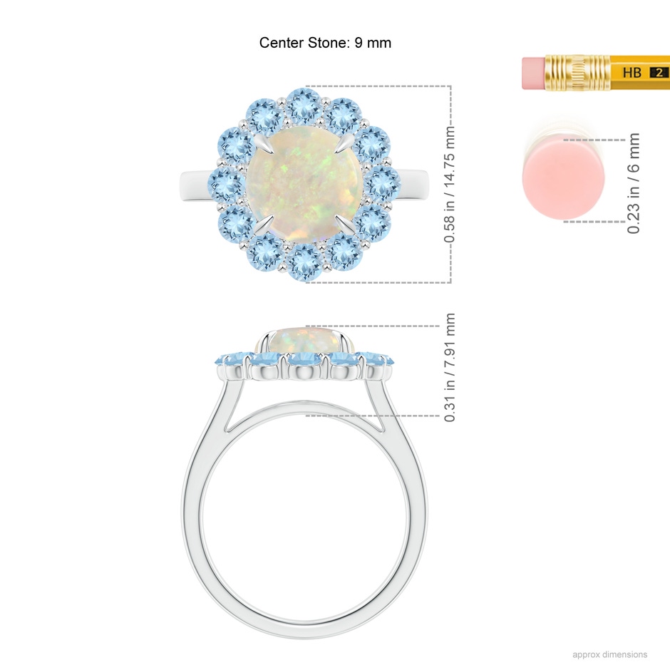 9mm AAA Opal & Aquamarine Floral Halo Cocktail Ring in White Gold ruler