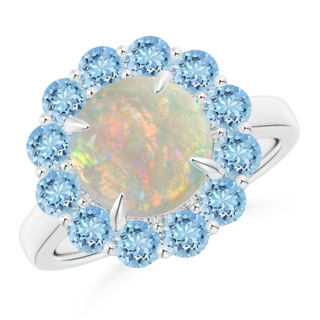 9mm AAAA Opal & Aquamarine Floral Halo Cocktail Ring in P950 Platinum