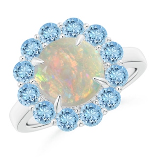 9mm AAAA Opal & Aquamarine Floral Halo Cocktail Ring in White Gold