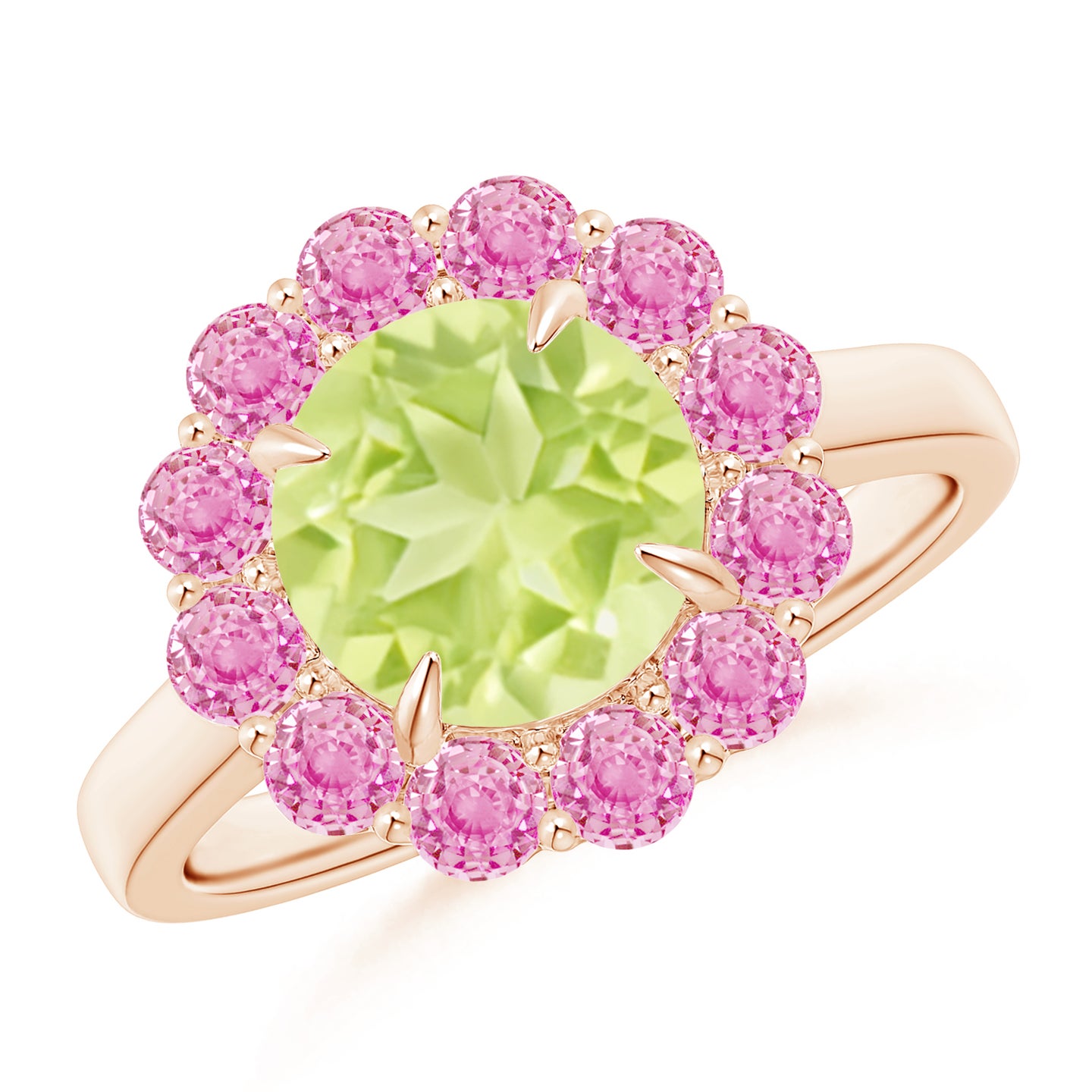 Peridot & Pink Sapphire Floral Halo Cocktail Ring
