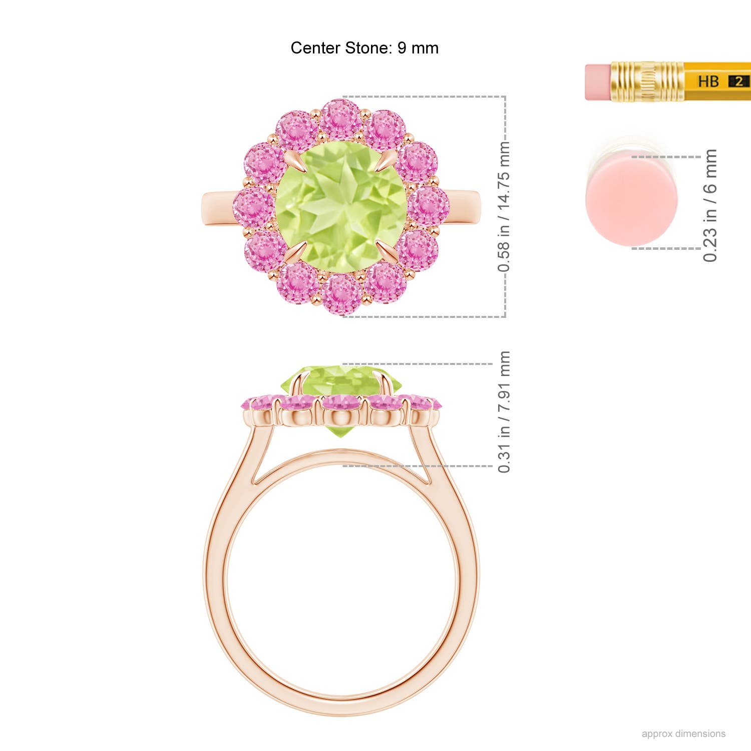 A - Peridot / 4.22 CT / 14 KT Rose Gold