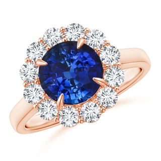 7.51-7.59x5.29mm AAA Vintage Style GIA Certified Blue Sapphire Floral Halo Ring in 18K Rose Gold