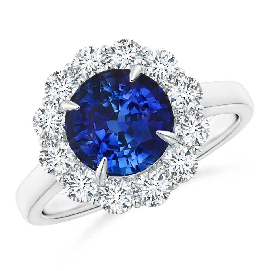 7.51-7.59x5.29mm AAA Vintage Style GIA Certified Blue Sapphire Floral Halo Ring in White Gold 