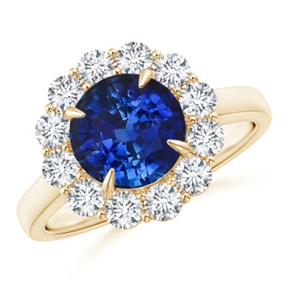 7.51-7.59x5.29mm AAA Vintage Style GIA Certified Blue Sapphire Floral Halo Ring in Yellow Gold