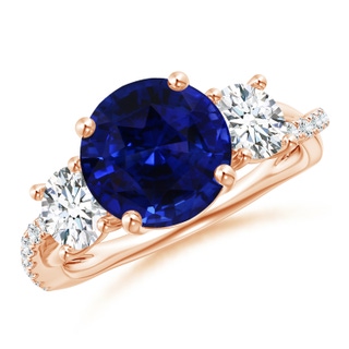 8.74x8.67x6.60mm AAA GIA Certified Blue Sapphire Twisted Shank Ring with Diamonds in 10K Rose Gold