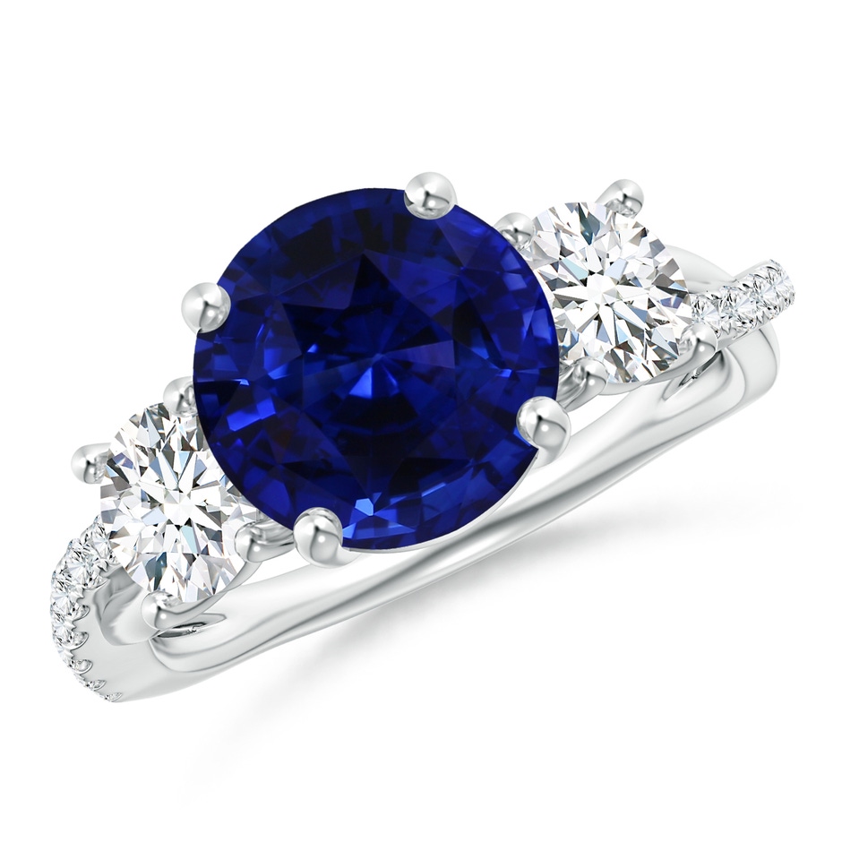 8.74x8.67x6.60mm AAA GIA Certified Blue Sapphire Twisted Shank Ring with Diamonds in 18K White Gold 