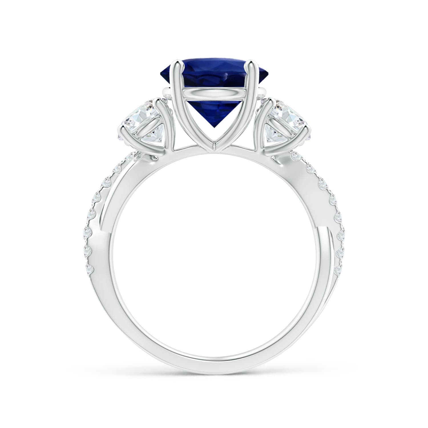 ★TRITONGATHE★ GIA Certified Blue Sapphire Twisted Shank Three Stone Ring