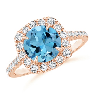 7.57x7.51x5.11mm AAAA GIA Certified Classic Swiss Blue Topaz Round Halo Ring in 18K Rose Gold