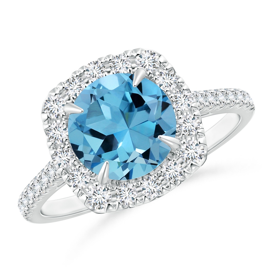 7.57x7.51x5.11mm AAAA GIA Certified Classic Swiss Blue Topaz Round Halo Ring in White Gold 