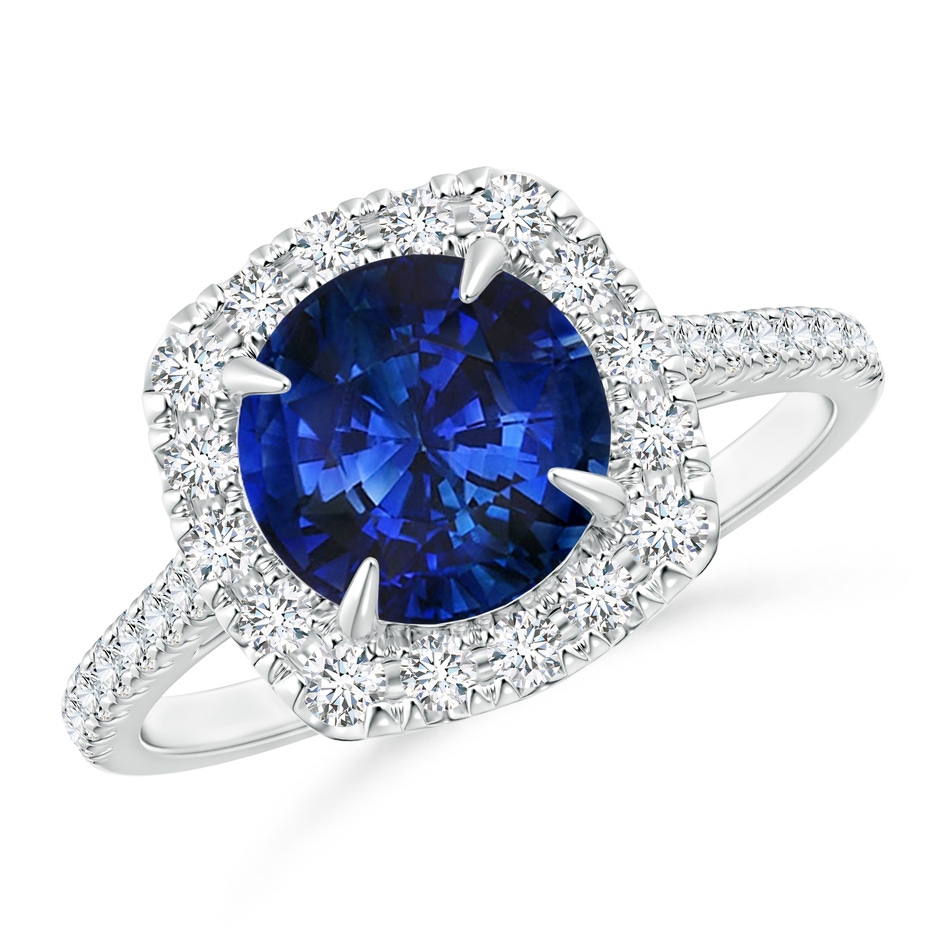 7.86-7.95x5.54mm AAA Classic GIA Certified Sapphire Cushion Halo Ring in 18K White Gold 