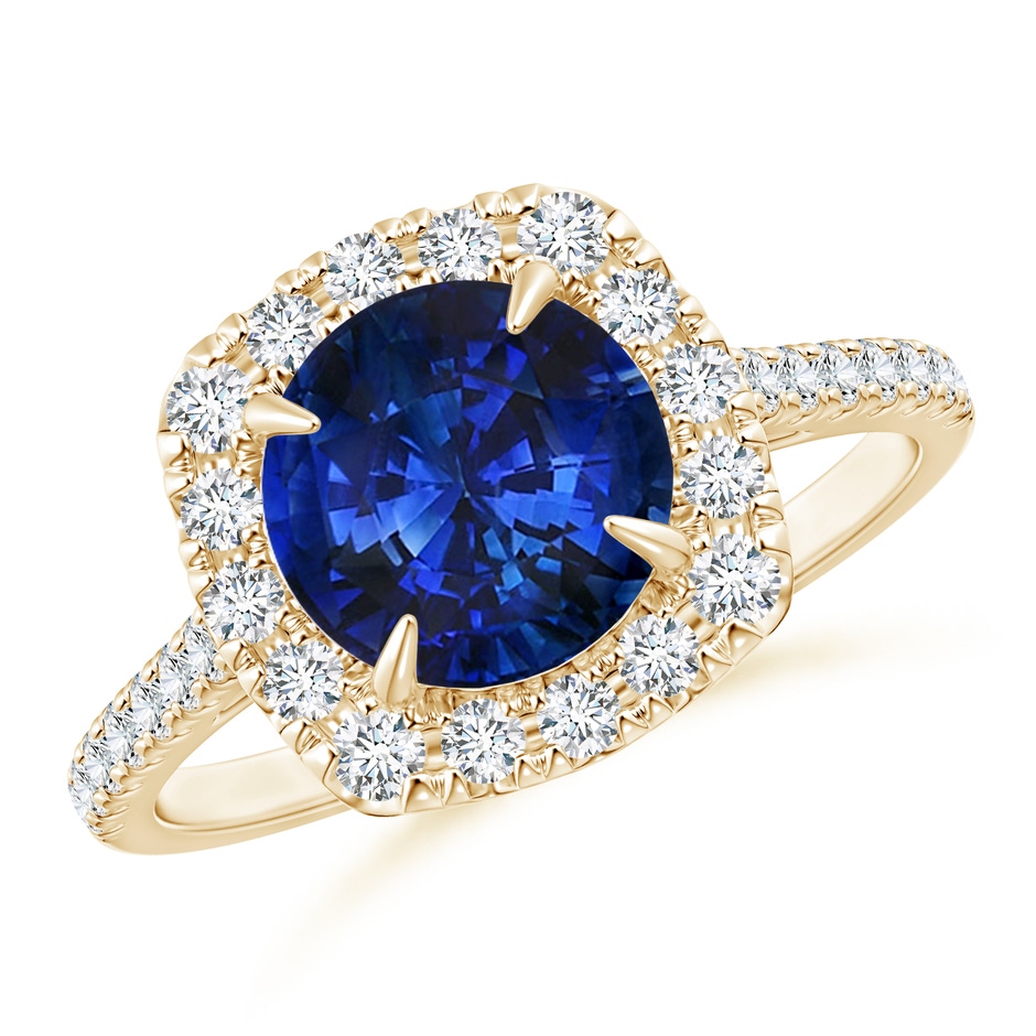 7.86-7.95x5.54mm AAA Classic GIA Certified Sapphire Cushion Halo Ring in Yellow Gold 