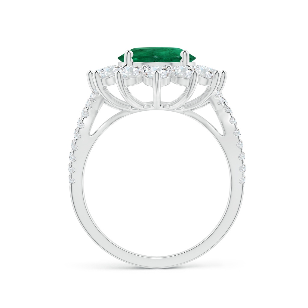 9.10x7.07x4.48mm AA GIA Certified Oval Emerald Split Shank Ring with Floral Halo in White Gold Side 199