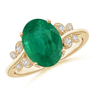 9.61x7.47x5.59mm AA GIA Certified Oval Emerald Butterfly Bypass Ring in 9K Yellow Gold