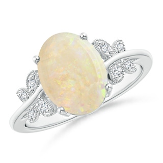 13.86x10.16x4.37mm AAAA GIA Certified Oval Opal Butterfly Bypass Ring in 18K White Gold