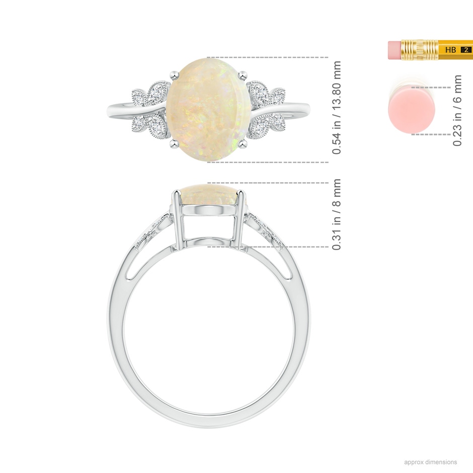 13.86x10.16x4.37mm AAAA GIA Certified Oval Opal Butterfly Bypass Ring in 18K White Gold ruler