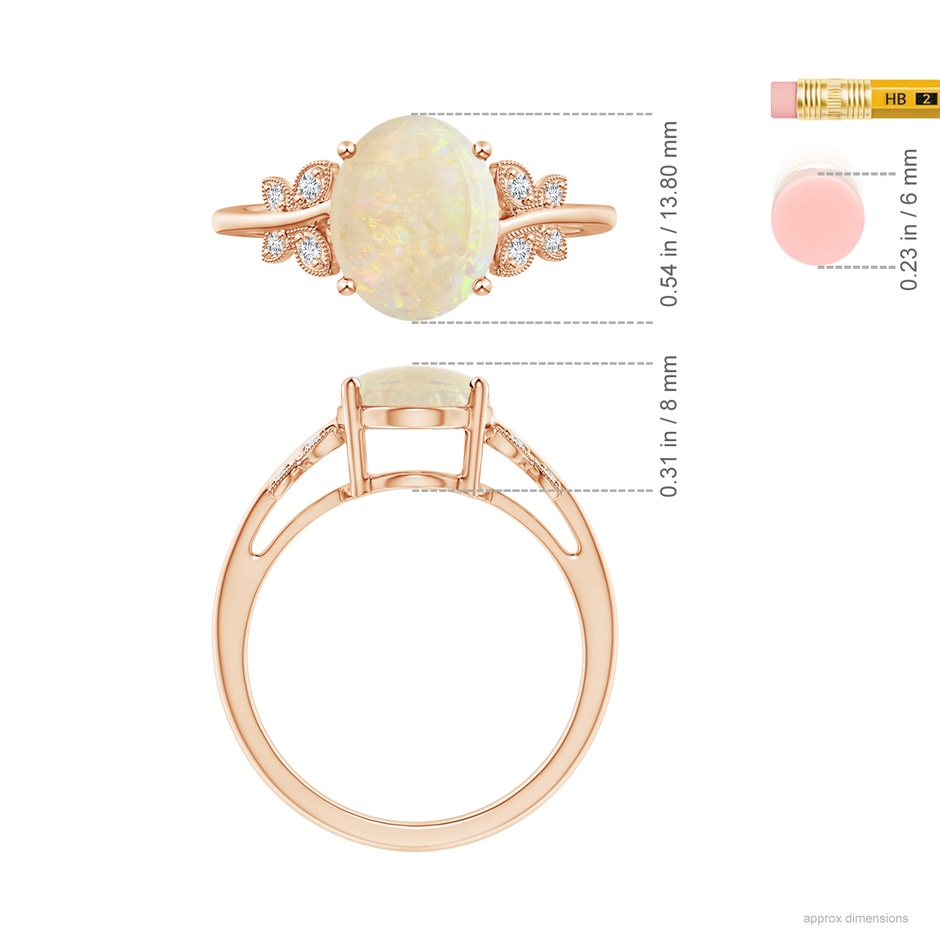 13.86x10.16x4.37mm AAAA GIA Certified Oval Opal Butterfly Bypass Ring in Rose Gold ruler