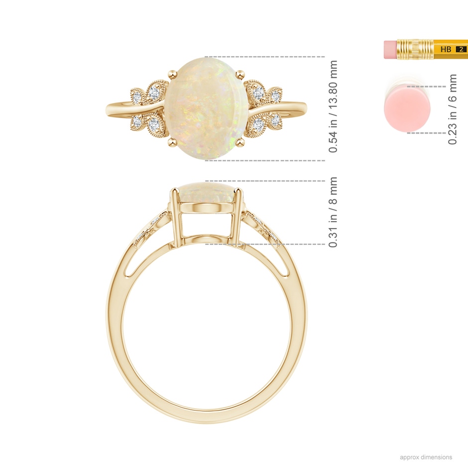13.86x10.16x4.37mm AAAA GIA Certified Oval Opal Butterfly Bypass Ring in Yellow Gold ruler
