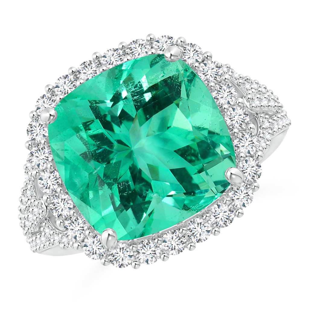 11.75x11.71x8.53mm AA GIA Certified Cushion Columbian Emerald Split Shank Halo Ring in 18K White Gold