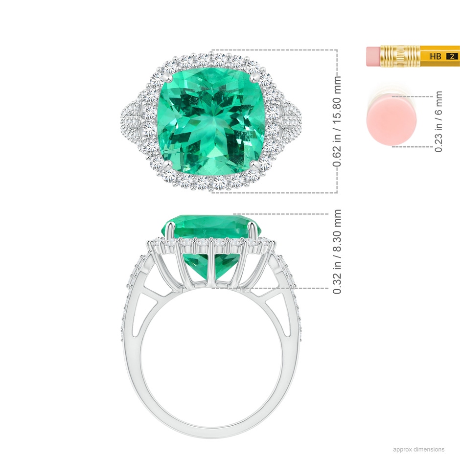 11.75x11.71x8.53mm AA GIA Certified Cushion Columbian Emerald Split Shank Halo Ring in 18K White Gold ruler