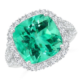 11.75x11.71x8.53mm AA GIA Certified Cushion Columbian Emerald Split Shank Halo Ring in P950 Platinum