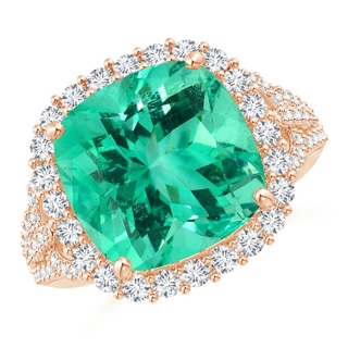 11.75x11.71x8.53mm AA GIA Certified Cushion Columbian Emerald Split Shank Halo Ring in Rose Gold