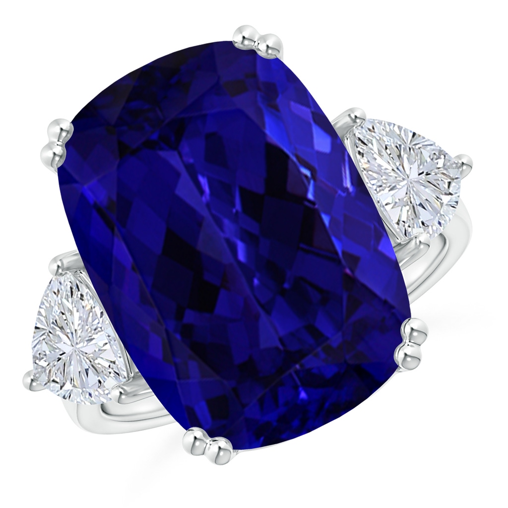 16.50x11.64x8.75mm AAAA GIA Certified Cushion Tanzanite Ring with Trillion Diamonds in 18K White Gold