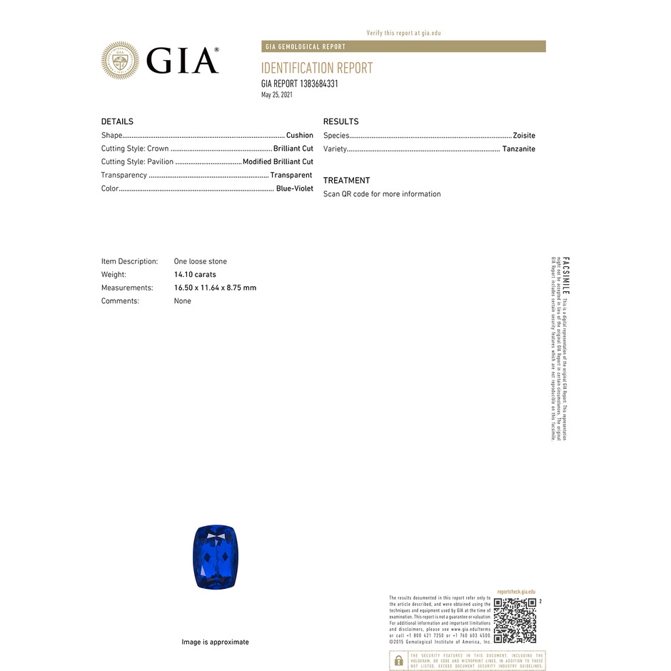 16.50x11.64x8.75mm AAAA GIA Certified Cushion Tanzanite Ring with Trillion Diamonds in 18K White Gold gia-cert