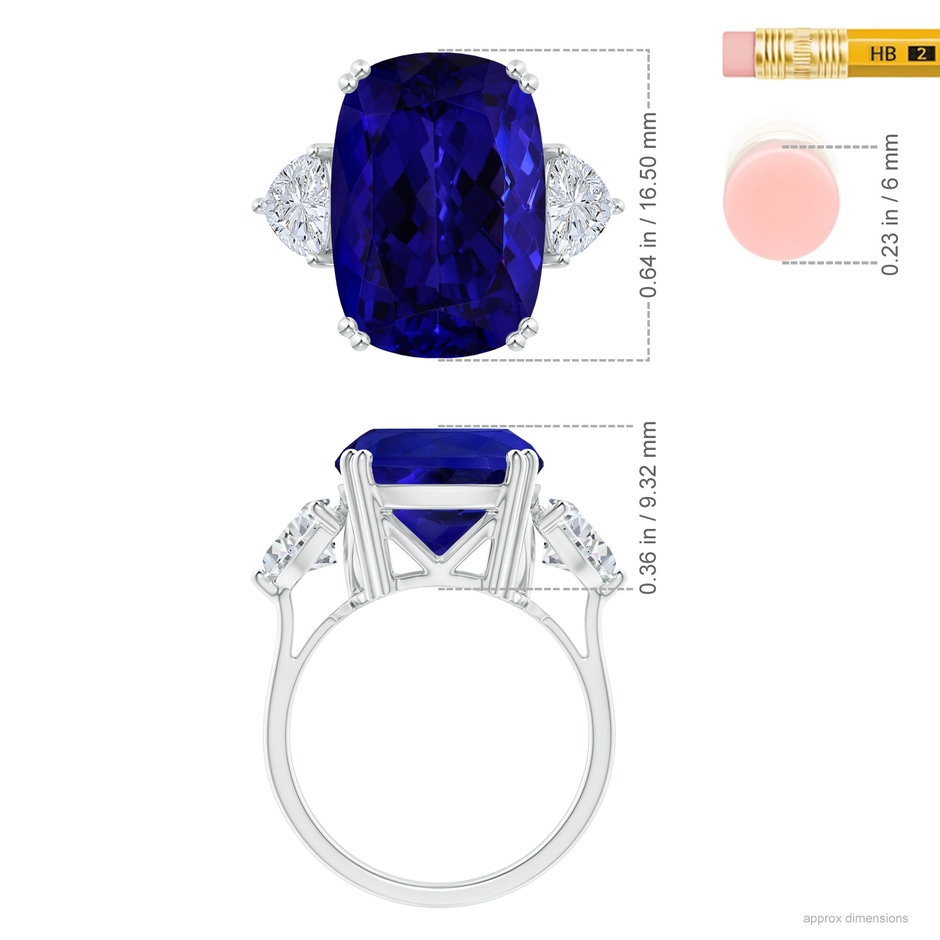 16.50x11.64x8.75mm AAAA GIA Certified Cushion Tanzanite Ring with Trillion Diamonds in 18K White Gold ruler