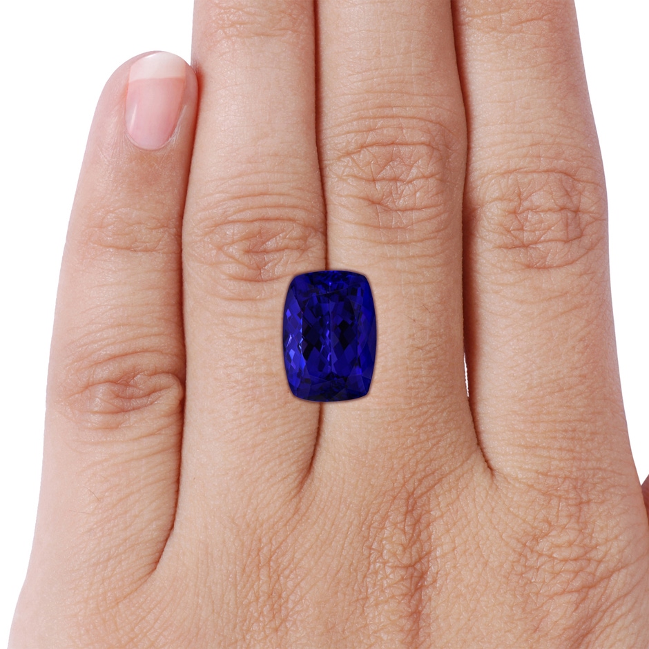 16.50x11.64x8.75mm AAAA GIA Certified Cushion Tanzanite Ring with Trillion Diamonds in 18K White Gold stone